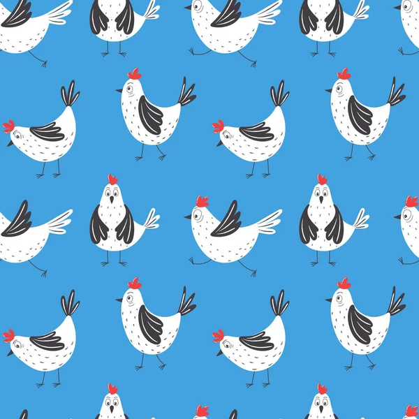Padrão sem costura com galinhas engraçadas. Crianças design de tecido. — Vetor de Stock