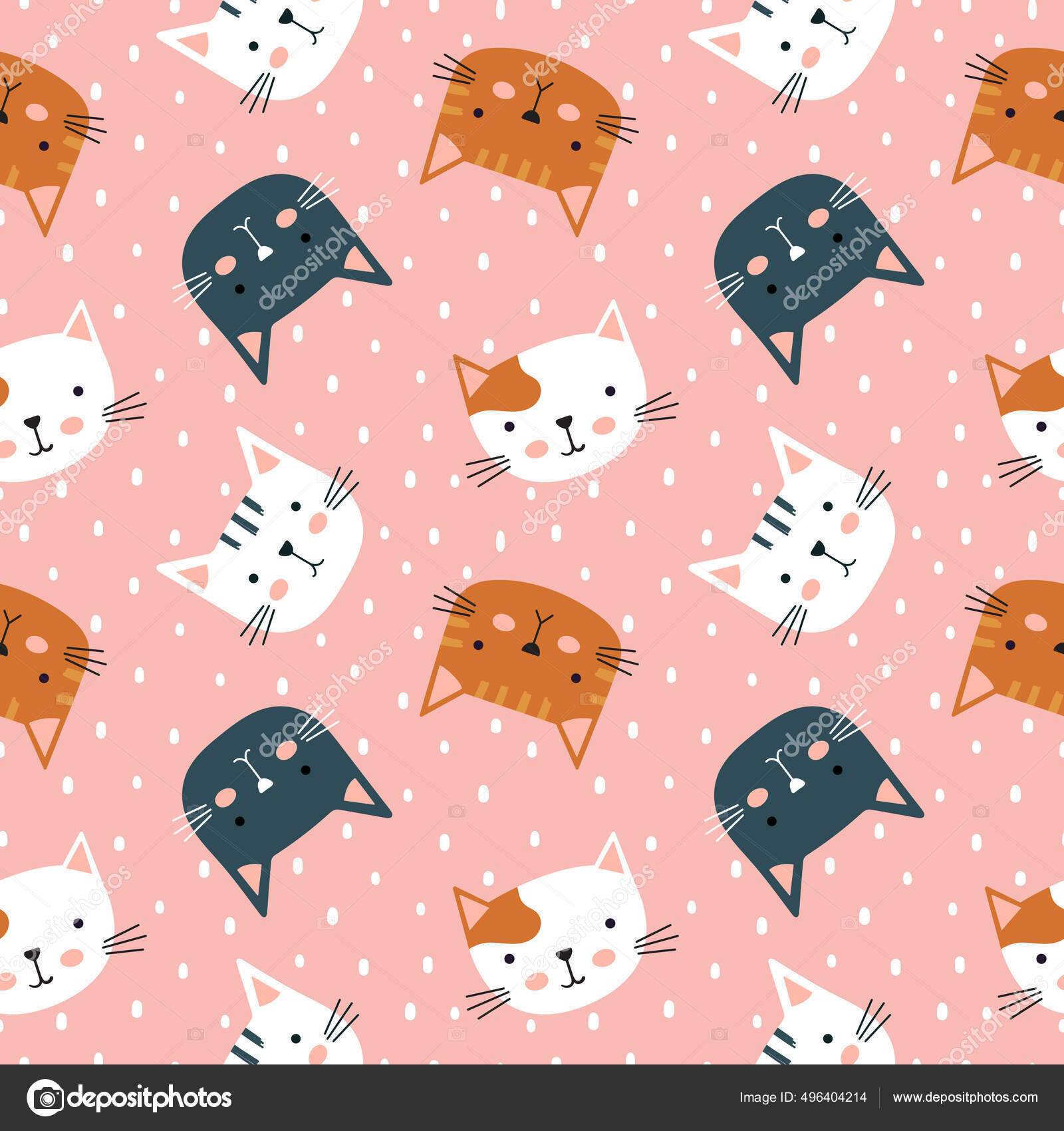 Textura Sem Emenda Do Vetor Com Gato Kawaii E Acessórios. Mão