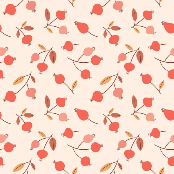 Autumn seamless pattern with stylized rose hips. Cute design for fabric, textile and autumn decor. — Stock Vector