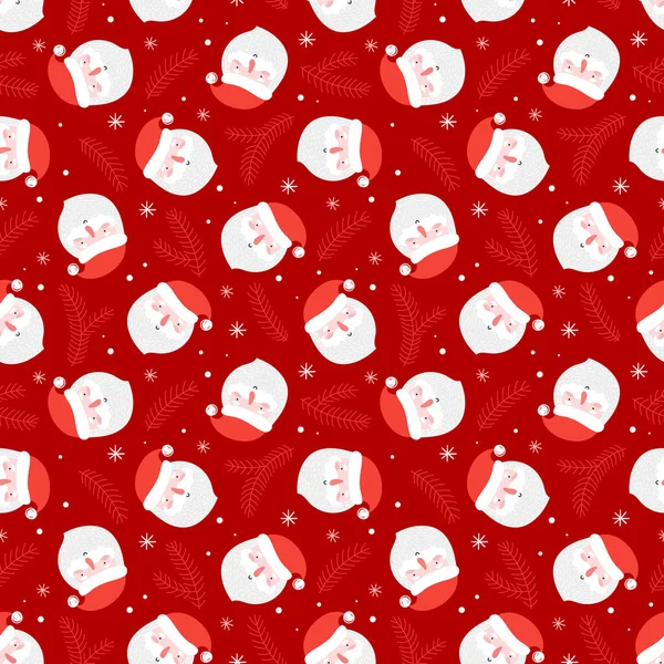 Weihnachten nahtlose Muster mit lustigen Weihnachtsmann auf rotem Hintergrund. Flacher Cartoon-Stil — Stockvektor