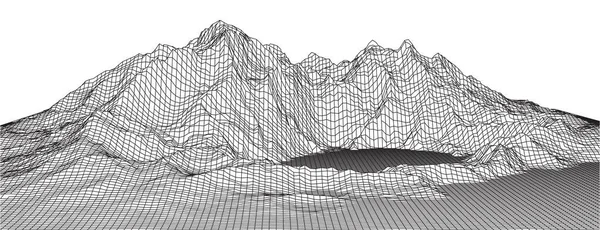 Conception Abstraite Paysage Wireframe Sur Fond Blanc Grille Vectorielle Technologique — Image vectorielle