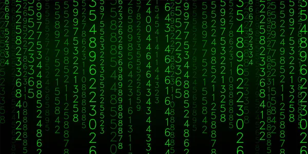 緑のマトリックスの背景 バイナリコードのストリーム 暗い背景に数字が落ちています デジタルコンピュータコード コーディングとハッキング 抽象ベクトル図 — ストックベクタ