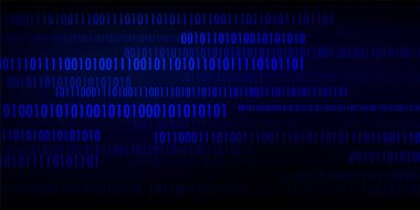 Mavi akım ikili kod. Şifrelenmiş verilerin dijital akışı. Analiz engelleme zinciri transferi. Büyük veri görselleştirmesi. Vektör matris arkaplanı.