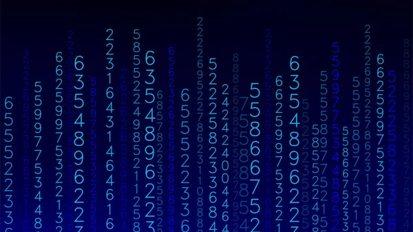 蓝色矩阵背景 二进制代码流 黑暗背景下的数字下降 数字计算机代码 编码和黑客攻击摘要病媒说明 — 图库矢量图片