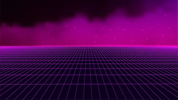 Paisagem Abstrato Wireframe Estilo 1980 Grelha Futurista Retro Tecnologia Neon — Vetor de Stock