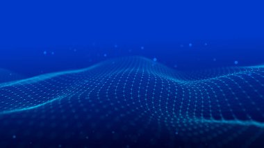 Parçacıkların dijital dinamik dalgası. Soyut fütüristik noktalar arka planı. Büyük veri görselleştirmesi. 3B görüntüleme.