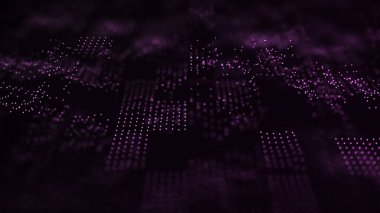 Parçacıkların dijital pembe arka planı. Soyut fütürist illüstrasyon. Büyük veri görselleştirmesi. Teknoloji dinamik noktaları arka planda. 3B görüntüleme.