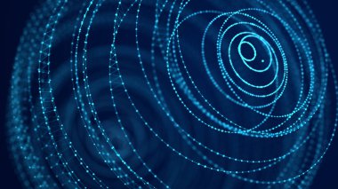 Noktaları birleştiren teknoloji küresi. Dijital soyut ağ yapısı. 3B görüntüleme.