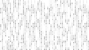 Beyaz matris arka planı. İkili kod akışı. Karanlık arka planda düşen numaralar. Dijital bilgisayar kodu. Kodlama ve hackleme. Soyut vektör illüstrasyonu.