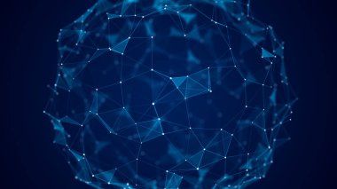Noktaları birleştiren teknoloji küresi. Dijital soyut ağ yapısı. 3B görüntüleme.