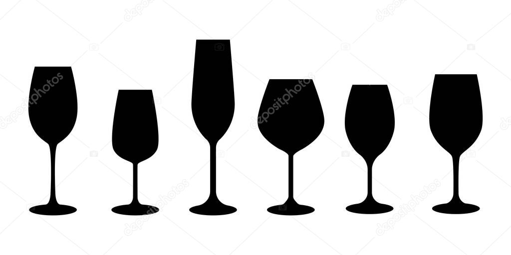 Set of wine glass. Alcohol beverage icons on white background.