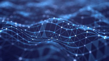 Parçacıkların dijital dinamik dalgası. Soyut fütüristik noktalar arka planı. Büyük veri görselleştirmesi. 3B görüntüleme.