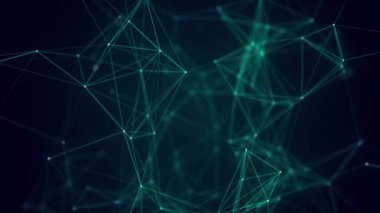 Ağ bağlantısı yapısı. Noktalı ve çizgili dijital yeşil arka plan. Büyük veri görselleştirmesi. 3B görüntüleme.