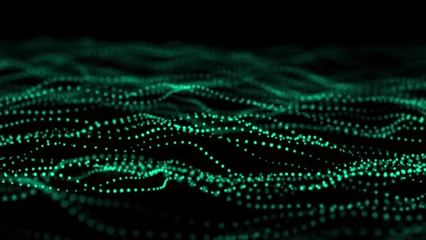 Digitale Dynamische Welle Von Teilchen Abstrakter Grüner Futuristischer Hintergrund Visualisierung — Stockvideo