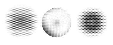 Yarım tonluk bir daire. Klasik gradyan noktalar arkaplanı. Siyah parçacıklarla soyut doku.