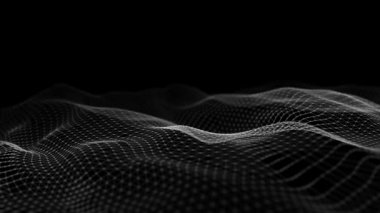 Parçacıkların dijital dinamik dalgası. Soyut koyu fütüristik arka plan. Büyük veri görselleştirmesi. 3B görüntüleme.