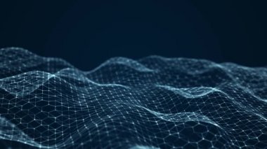 Parçacıkların dijital dinamik dalgası. Soyut fütüristik noktalar arka planı. Büyük veri görselleştirmesi. 3B görüntüleme.