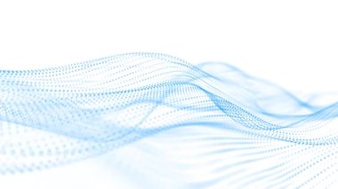 Soyut beyaz fütüristik arka plan. Büyük veri görselleştirmesi. Parçacıkların dijital dinamik dalgası. 3B görüntüleme.