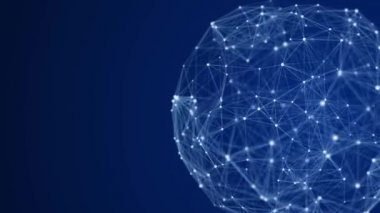 Noktaları ve çizgileri birleştiren teknoloji mavisi küre. Dijital soyut ağ yapısı. 3B görüntüleme.