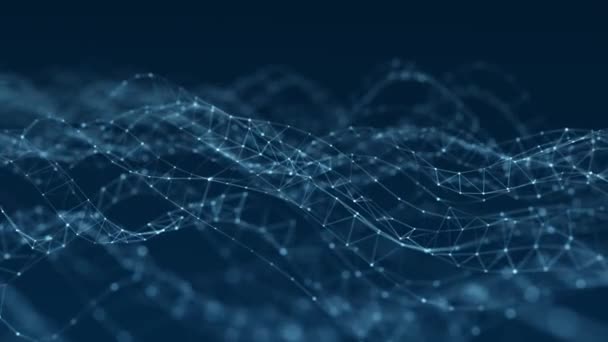 デジタル ダイナミック サイバー波 点と線で未来的な青の背景を抽象化 ビッグデータ可視化 3Dレンダリング — ストック動画