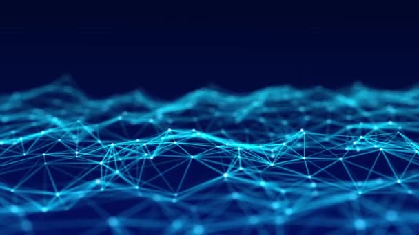 Цифрова Динамічна Кібер Хвиля Абстрактний Футуристичний Синій Фон Точками Лініями — стокове відео