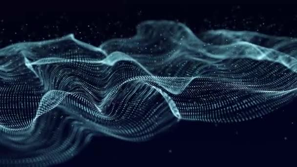 粒子のデジタル動的波 アブストラクトブルー未来的背景 ビッグデータ可視化 3Dレンダリング — ストック動画