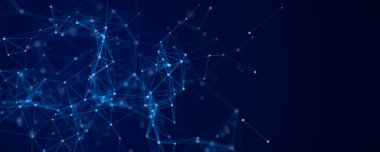 Ağ bağlantısı yapısı. Noktalı ve çizgili dijital arkaplan. Büyük veri görselleştirmesi. 3B görüntüleme.