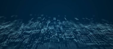 Parçacıkların dijital mavi arkaplanı. Soyut fütürist illüstrasyon. Büyük veri görselleştirmesi. Teknoloji dinamik noktaları arka planda. 3B görüntüleme.