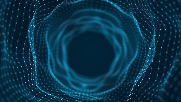 Technologie Drahtgittertunnel Auf Blauem Hintergrund Futuristisches Gitter Visualisierung Von Big — Stockfoto