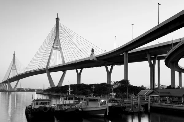 Bhumibol Bridge in black and white, Thailand — Stock Photo, Image