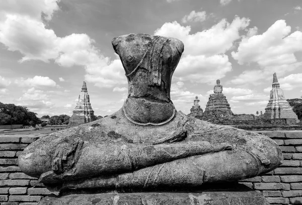 Old headless broken buddha statue at Ayutthaya Thailand in black — Stock Photo, Image