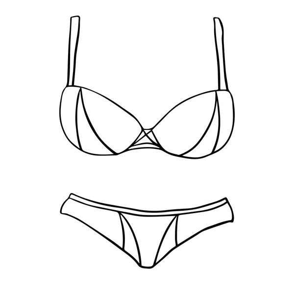 女式泳衣的素描 胸罩和内裤设计的矢量元素 涂鸦图解 — 图库矢量图片