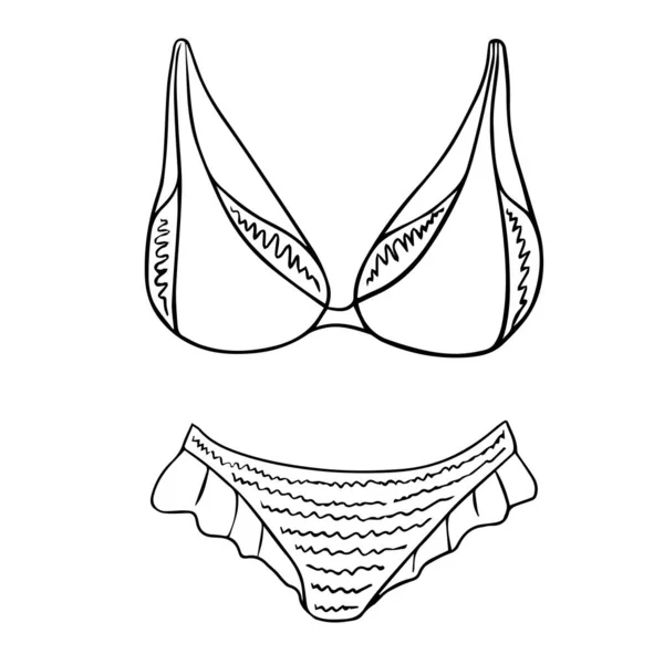 Biancheria Intima Donna Pizzo Reggiseno Mutandine Schizzo Vettoriale Elementi Design — Vettoriale Stock