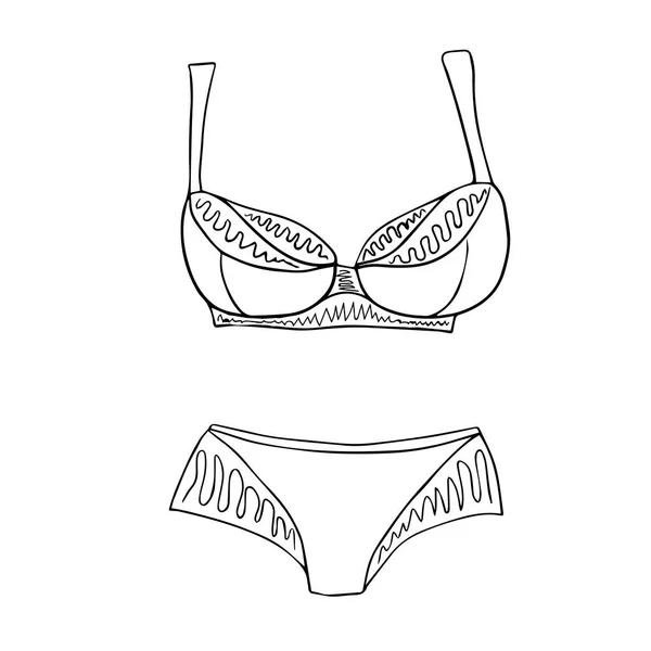 一套女式内裤的素描 胸罩和内裤B — 图库矢量图片