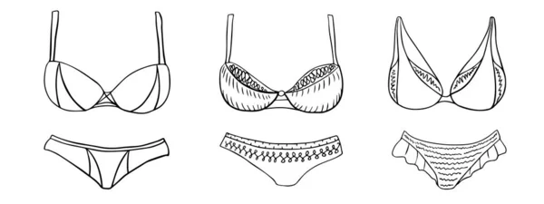 收集妇女泳衣 设计用矢量元素的概述 涂鸦风格 — 图库矢量图片