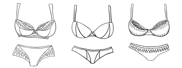 一套女性泳衣 设计中的线向量元素 涂鸦风格 — 图库矢量图片