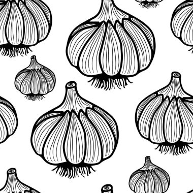Beyaz arka planda sarımsak karalaması. Vektörsüz desen.