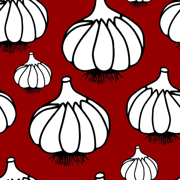 White Garlic Heads Maroon Background Vector Seamless Pattern Design Wrapping — Stock Vector