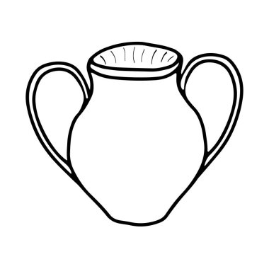 İki saplı bir sürahi çizimi. Tasarım için vektör ögesi.