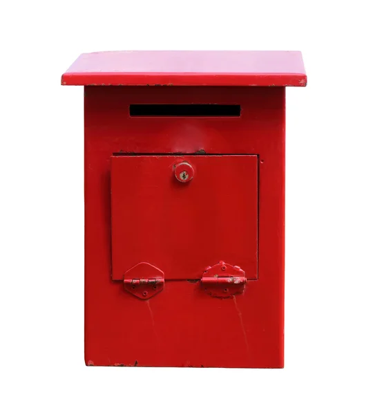 Old red mailbox isolated on white background with clipping path. — Stock Photo, Image