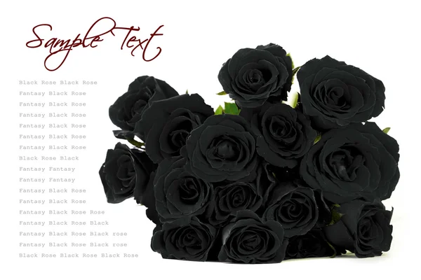 Fantaisie bouquet de roses noires avec un échantillon d'espace de texte sur le dos blanc — Photo