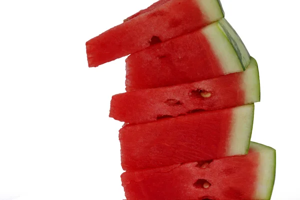 Stapel von Wassermelonenscheiben auf weißen isoliert — Stockfoto