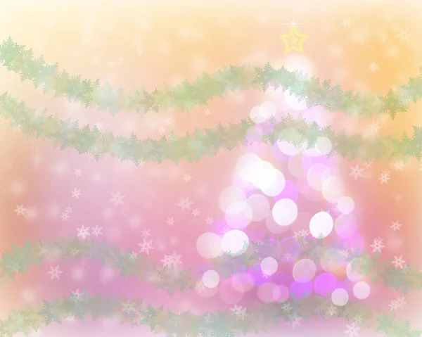 Defokussierte abstrakte Weihnachtsbaum Licht Bokeh und Schnee Hintergrund — Stockfoto