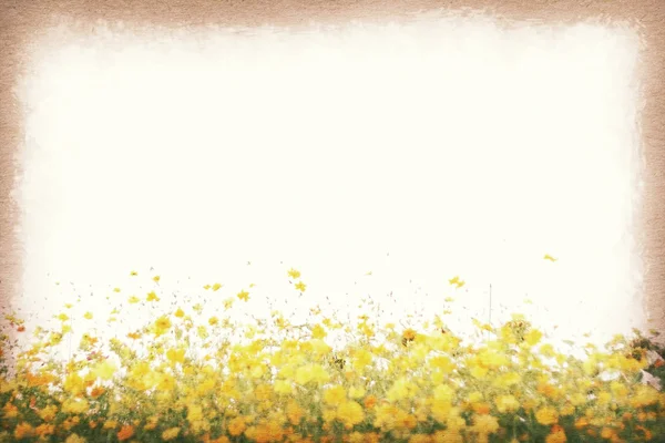 ヴィンテージはがき、フィールド、紙テクスチャ retr でコスモスの花 — ストック写真