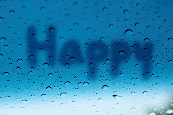 雨滴とガラスに書く言葉ハッピー. — ストック写真