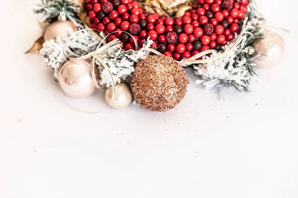 Christmas wreath on white background. red wreath circle of berries. Copy Space