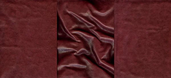 Uppsättning av burgundy läder texturer — Stockfoto