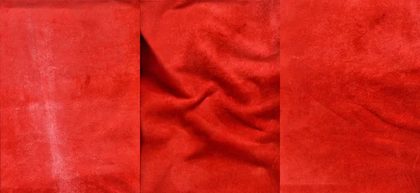 Set of red suede leather textures — Stock Photo, Image