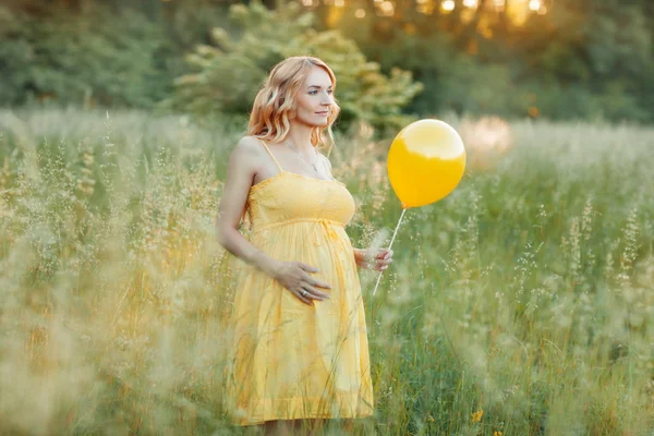 Donna incinta sul campo — Foto Stock