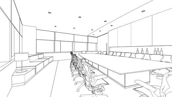 인테리어 회의실의 윤곽 스케치 — 스톡 사진